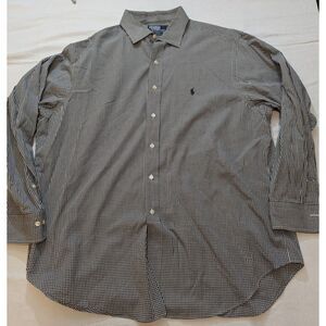 Polo Ralph Lauren Dress Shirt Mens 17.5 34 35 Black White Gingham Cotton